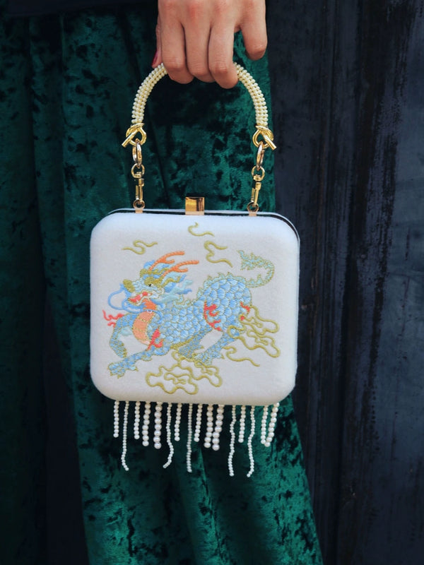 An embroidered silk handbag
