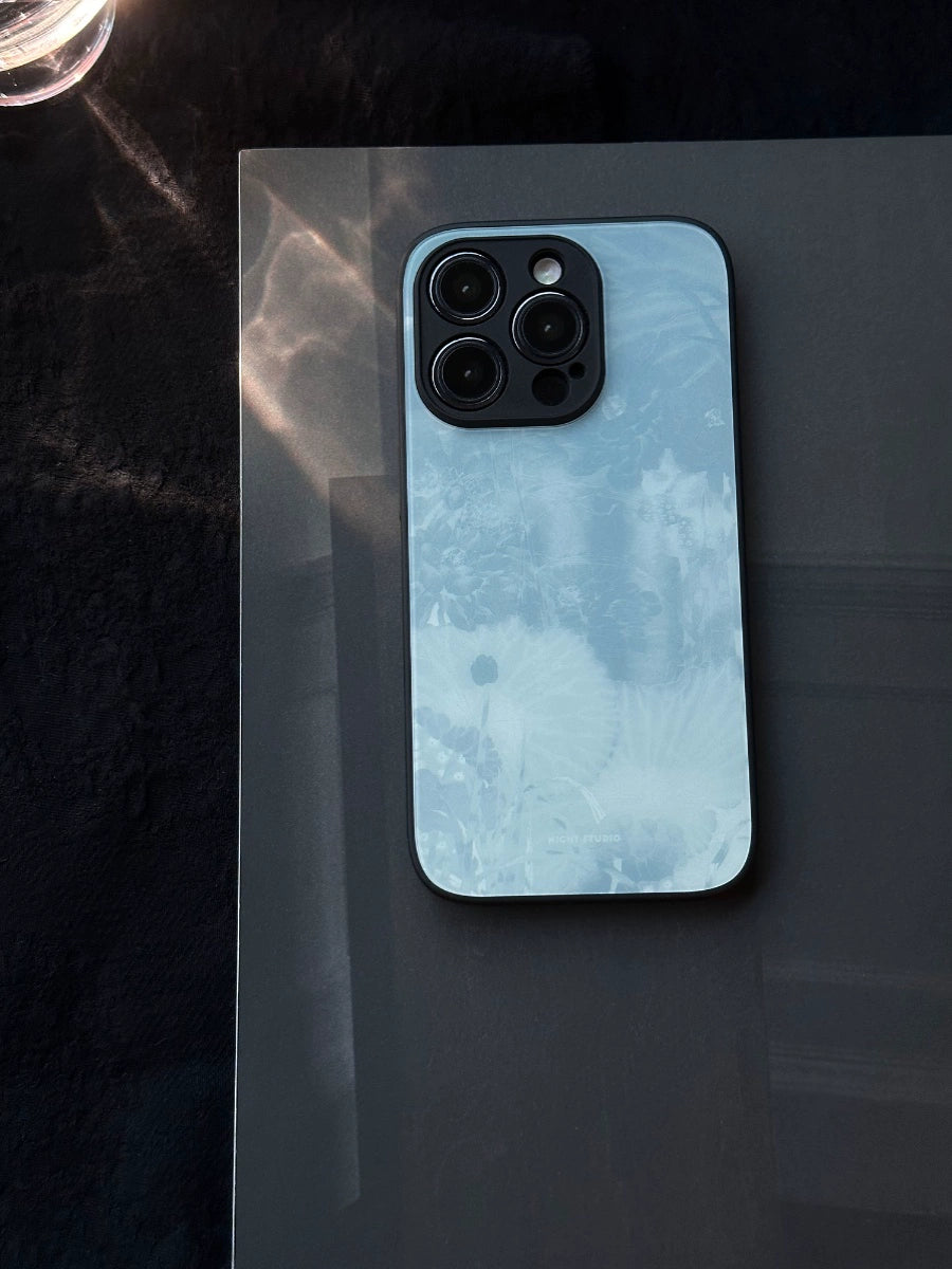 Night Studio Blue Flower Shadow Glass Phone Case