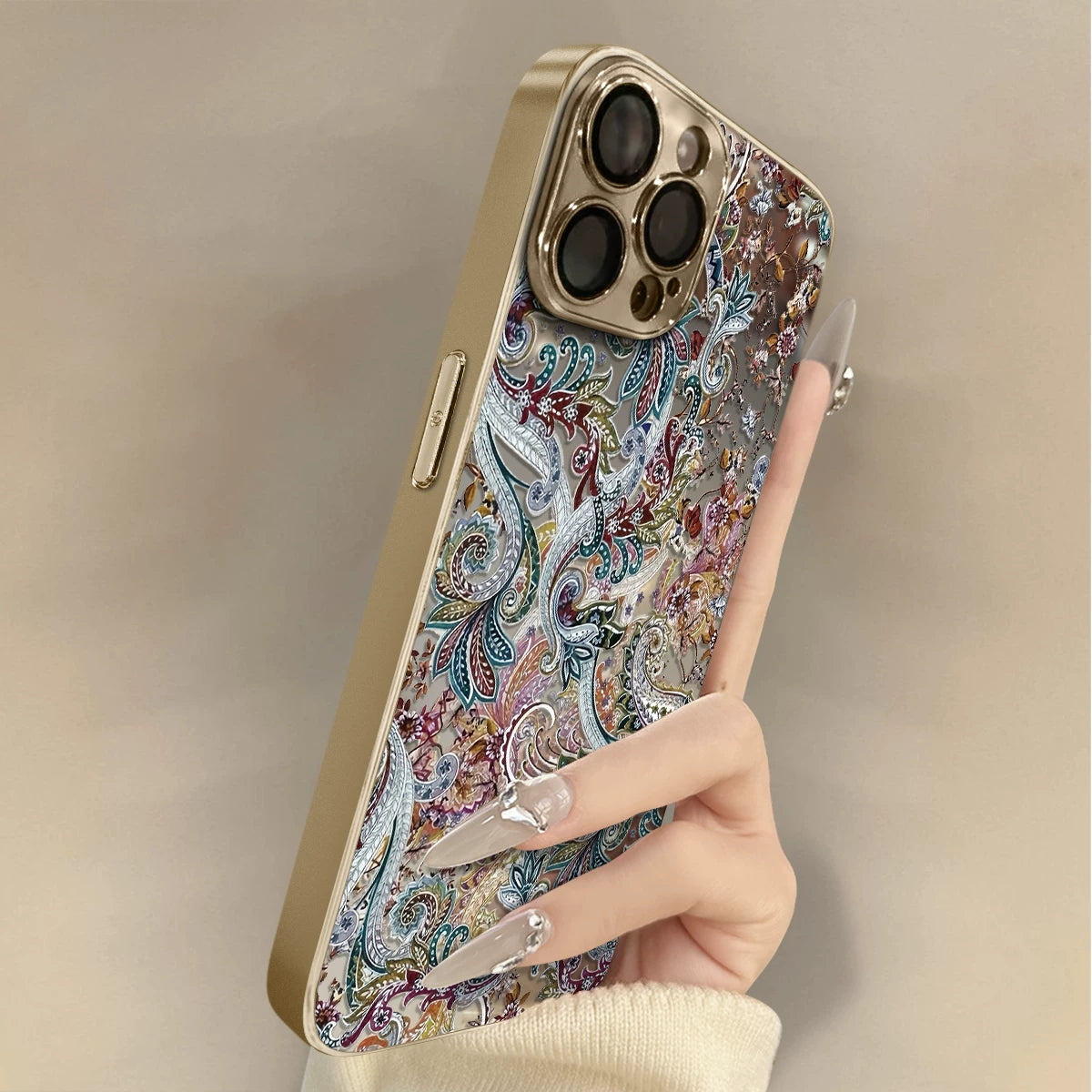 New retro patterned glass full-coverage phone case