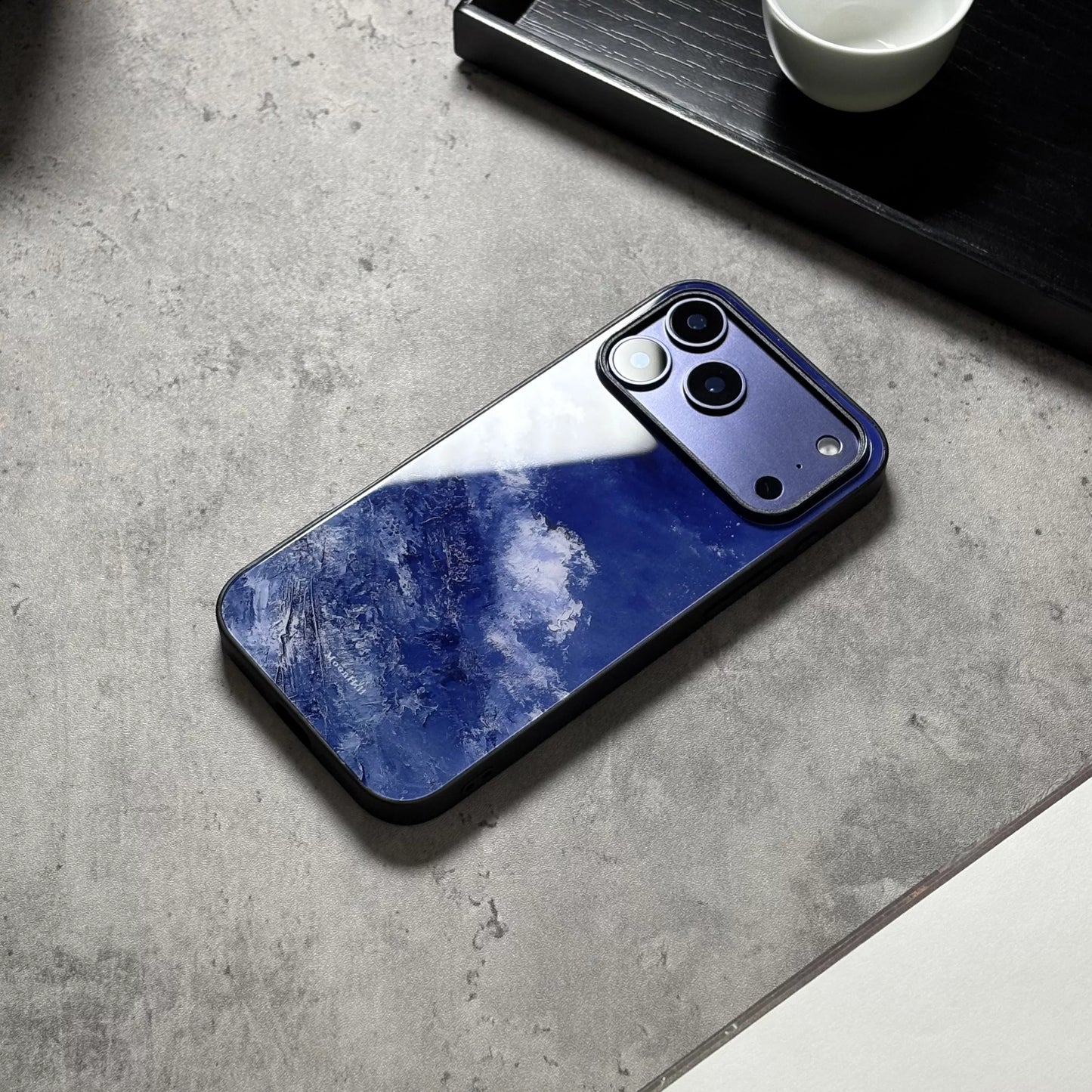 Dark blue anti-slip full-coverage glass premium phone case