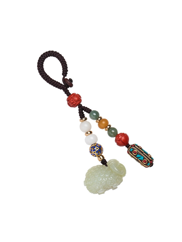 Natural Hetian Jade Zodiac Sheep Keychain