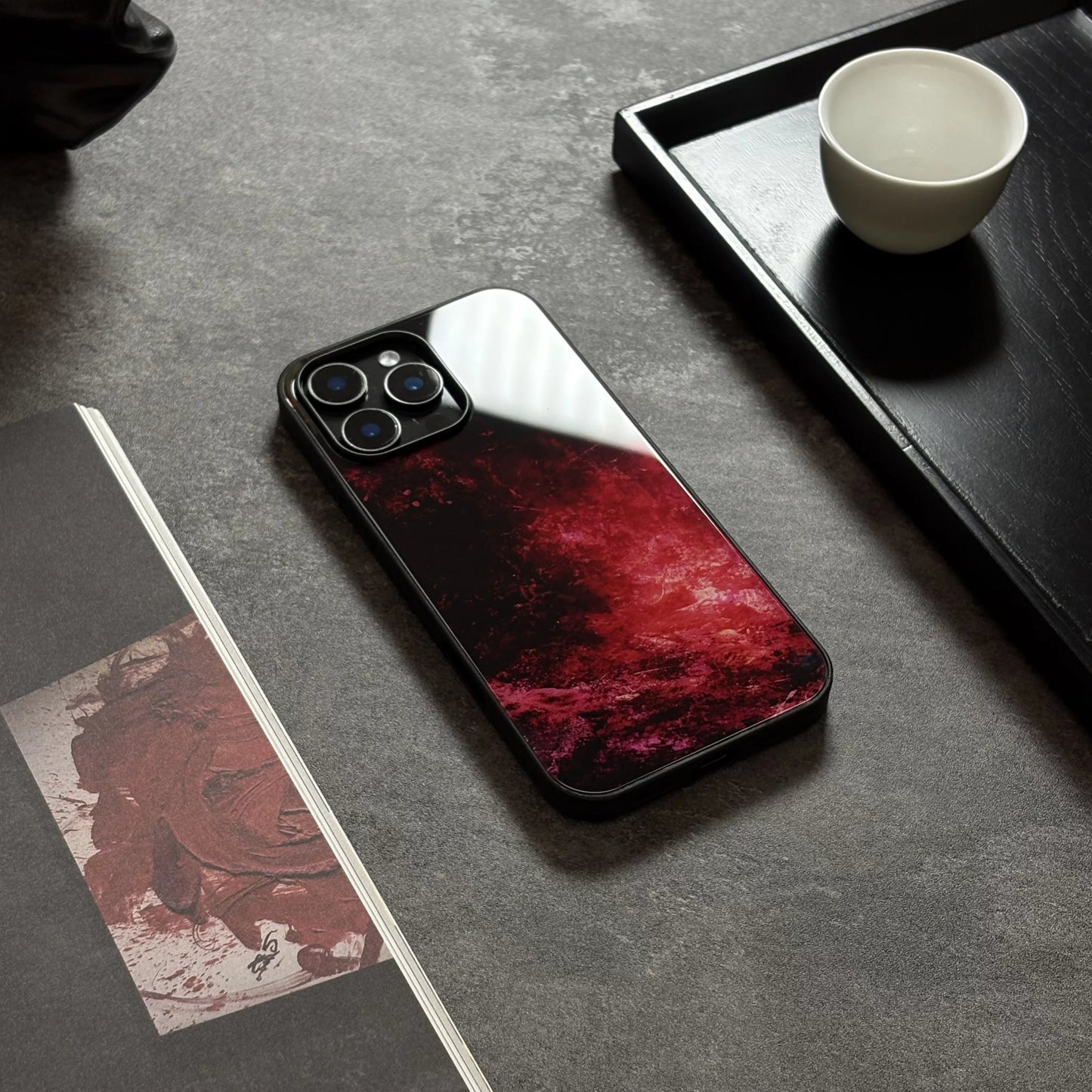 Red flame non-slip full-coverage tempered glass premium phone case
