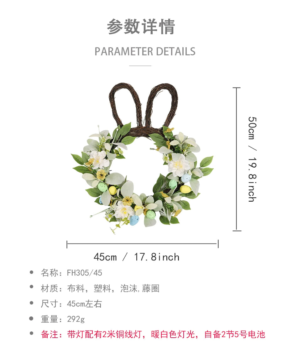 Easter Bunny Egg Wreath Artificial Flower Decorative Pendant