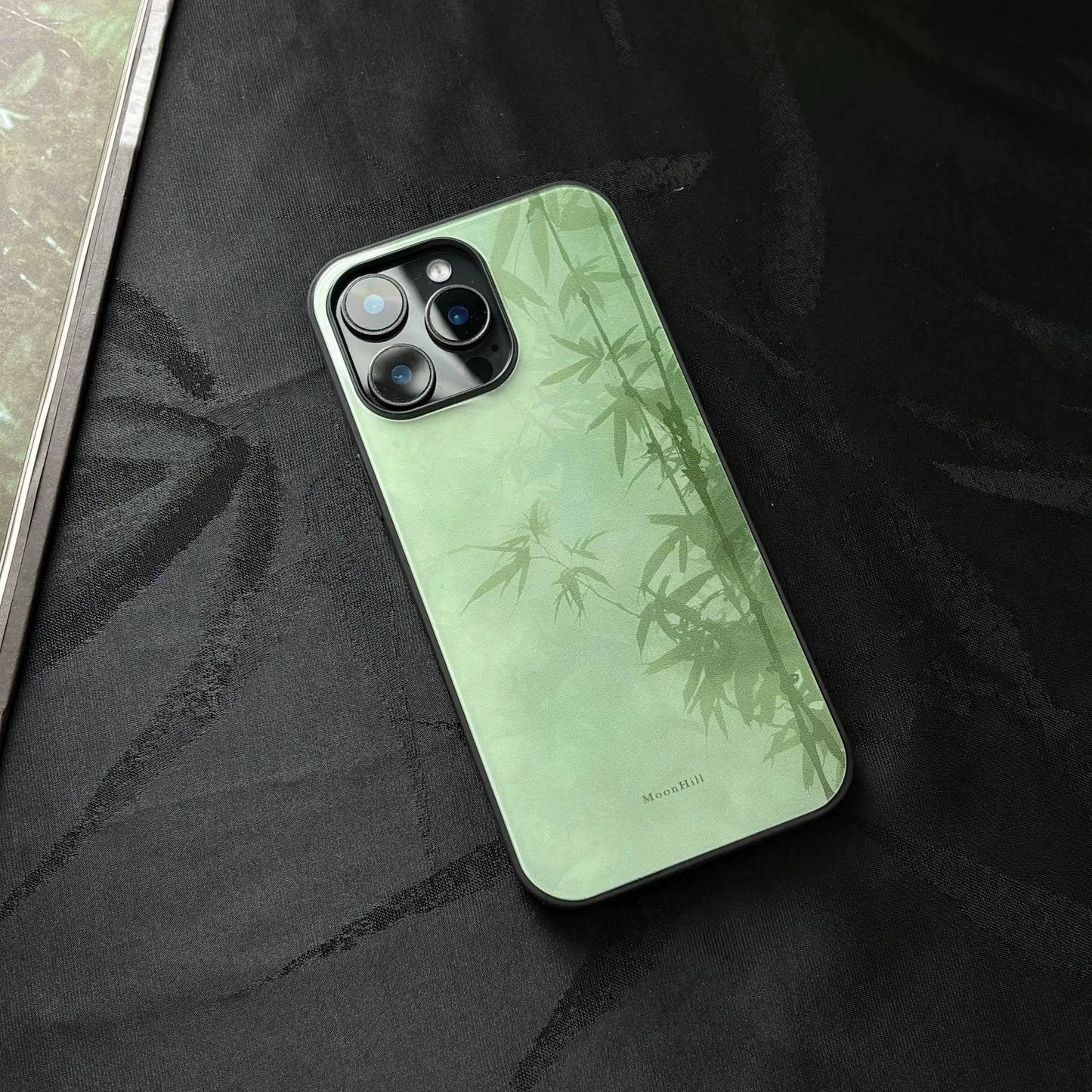 Light green bamboo shadow non-slip full-coverage glass premium phone case