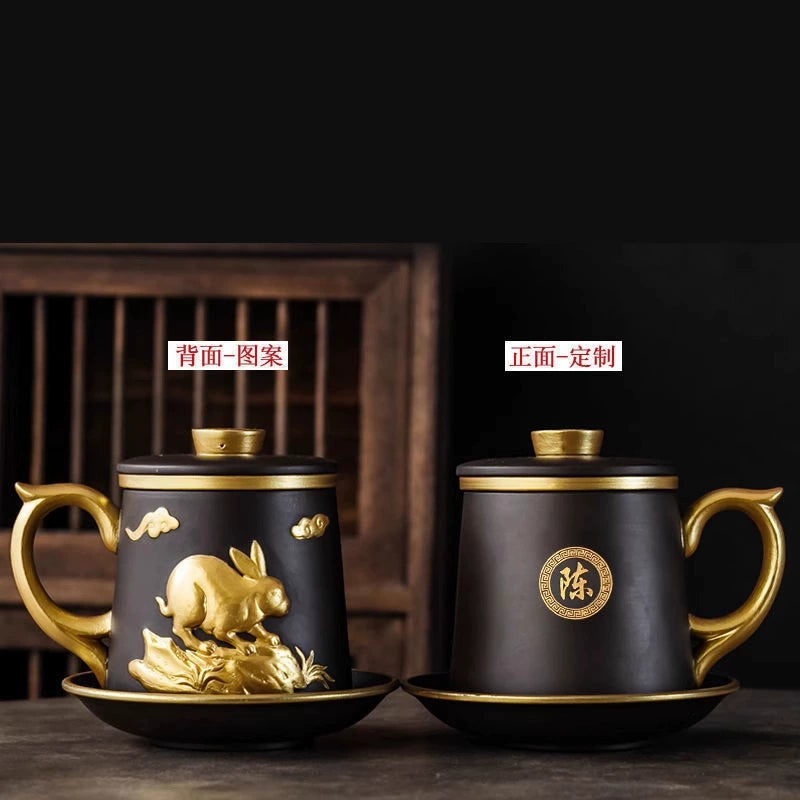 Chinese Zodiac Gilded Zisha Office Cup