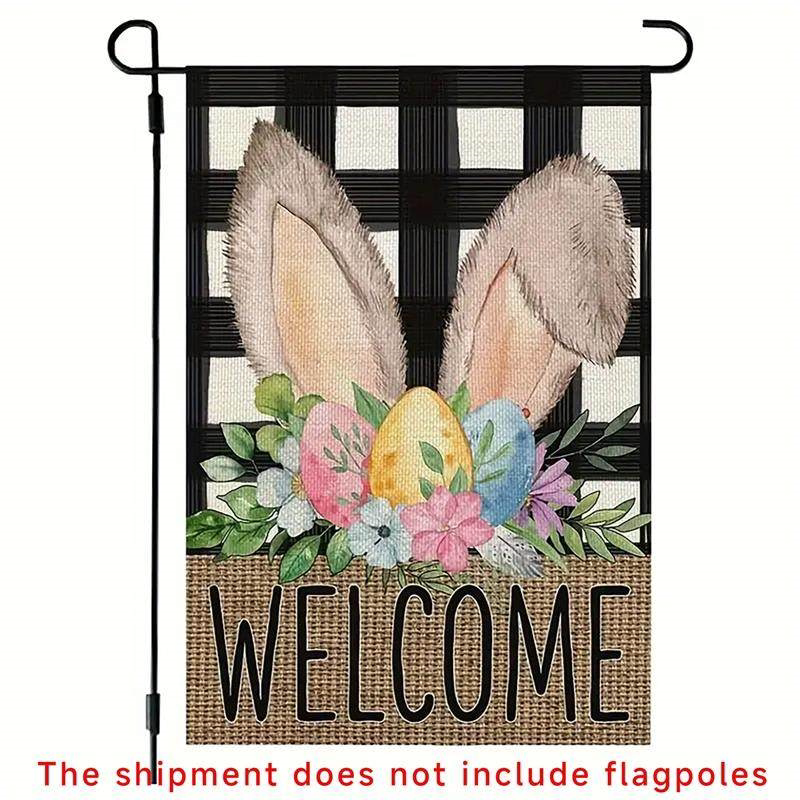 Easter Bunny Egg Double-Sided Linen Garden Flag (Flagpole Not Included) Outdoor Patio Decoration