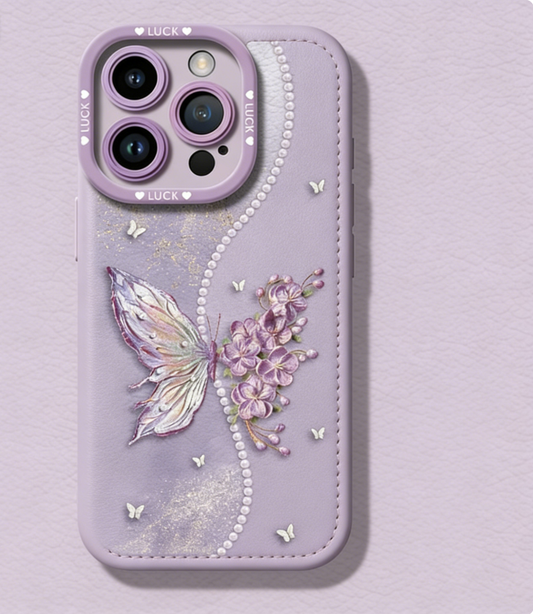 Butterfly-patterned lambskin embossed soft case full-coverage phone case