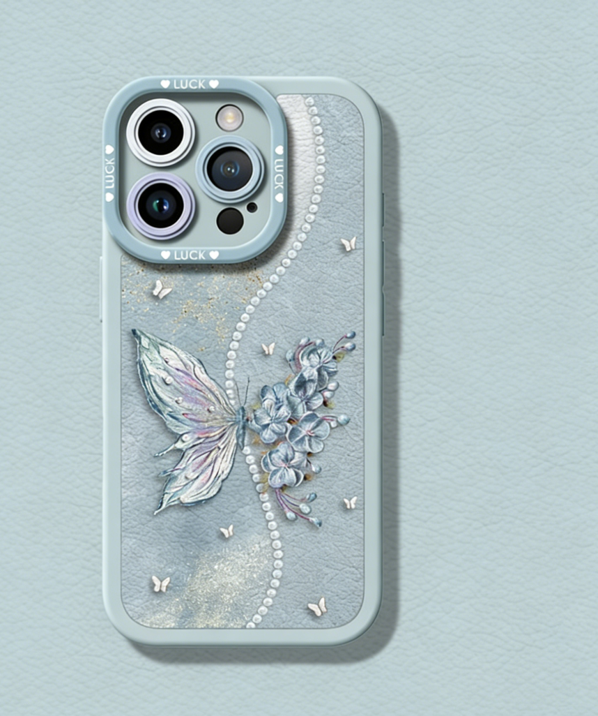 Butterfly-patterned lambskin embossed soft case full-coverage phone case