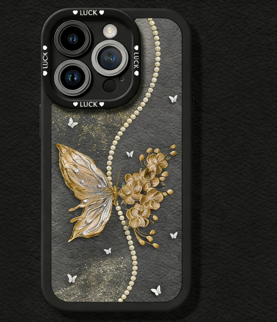 Butterfly-patterned lambskin embossed soft case full-coverage phone case
