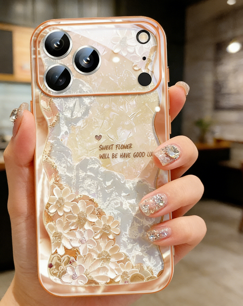 Oil painting flower cloud lens film glass light blue Apple phone case