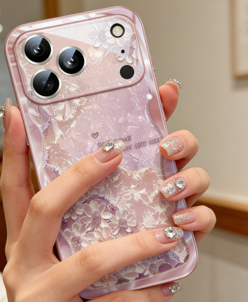 Oil painting flower cloud lens film glass light blue Apple phone case