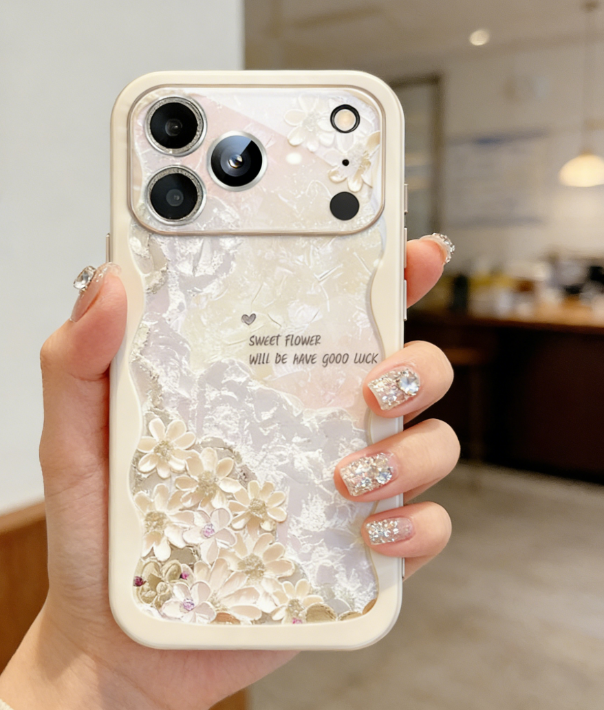 Oil painting flower cloud lens film glass light blue Apple phone case