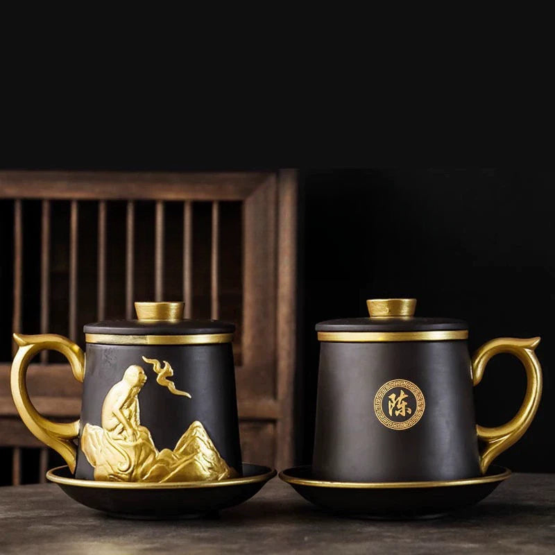 Chinese Zodiac Gilded Zisha Office Cup