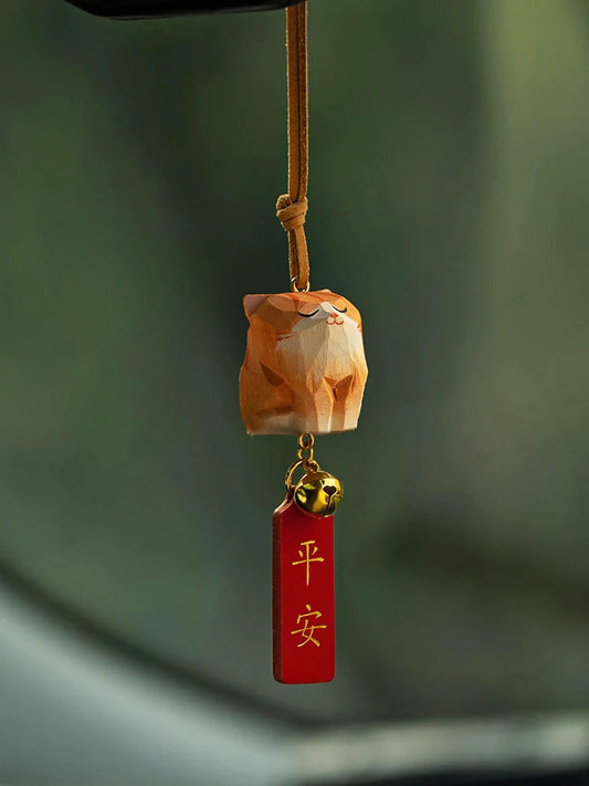Hand-Carved Solid Wood Pet Ornament for Car