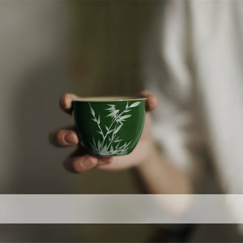 Hand-Painted Bamboo Leaf Vintage Tea Cup