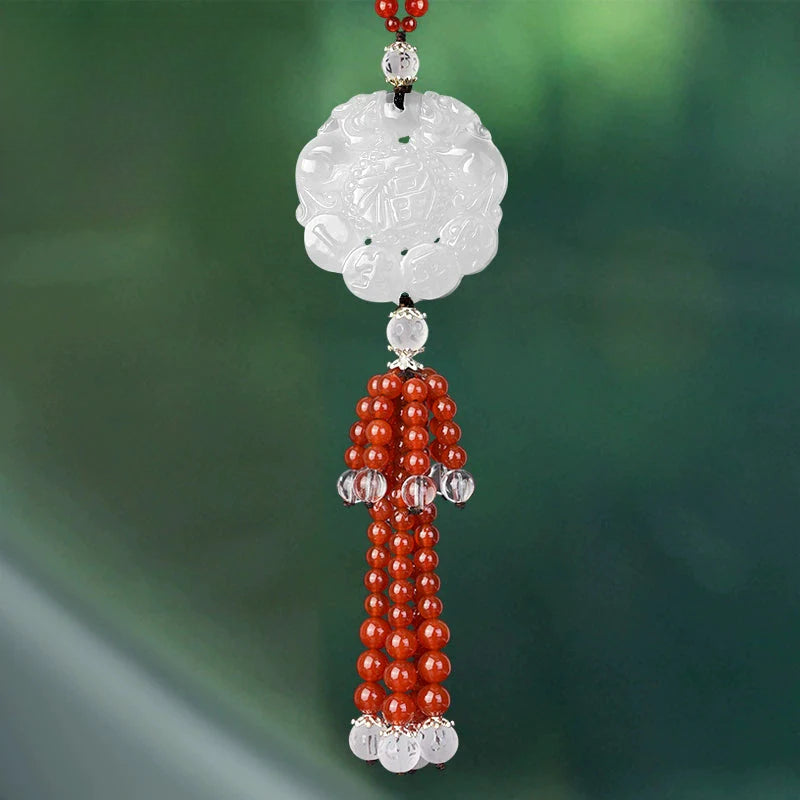 White Chalcedony Pi Xiu Pendant Car Accessory