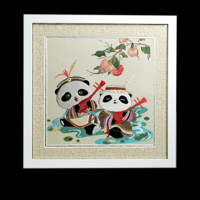Natural Wood Shu Embroidery Panda Photo Frame Ornament