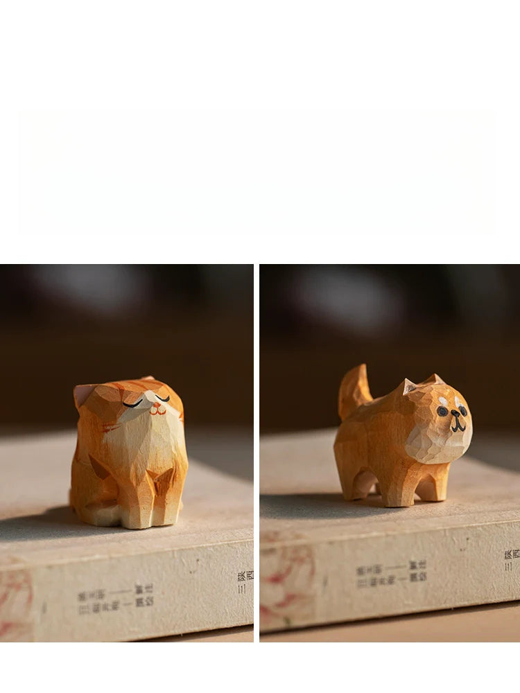 Hand-Carved Solid Wood Pet Ornament for Car