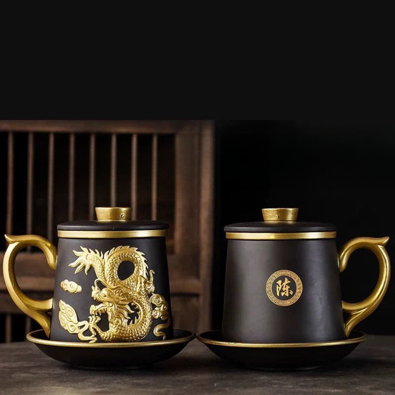 Chinese Zodiac Gilded Zisha Office Cup