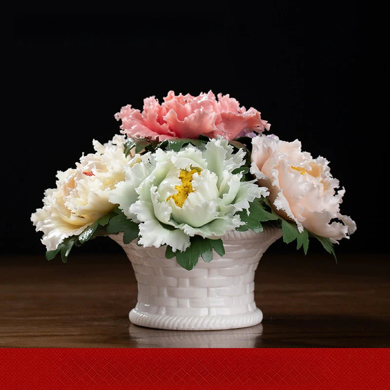 Ceramic Rich Flower Peony Flower Basket Art Decoration