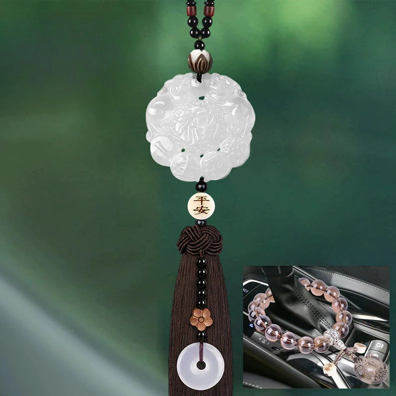 White Chalcedony Pi Xiu Pendant Car Accessory