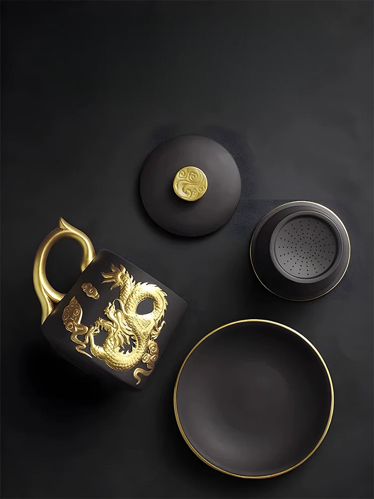 Chinese Zodiac Gilded Zisha Office Cup