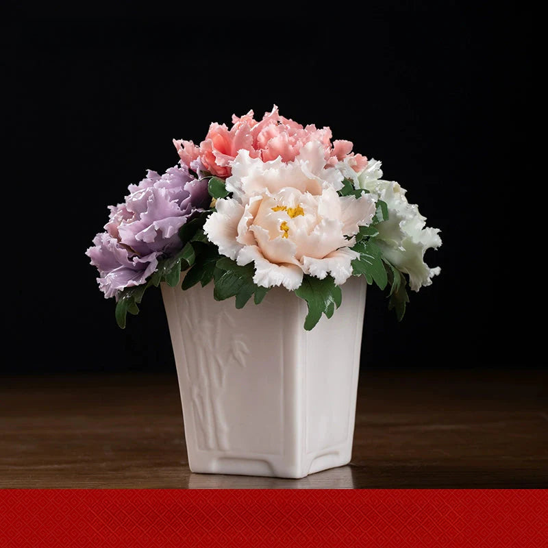 Ceramic Rich Flower Peony Flower Basket Art Decoration