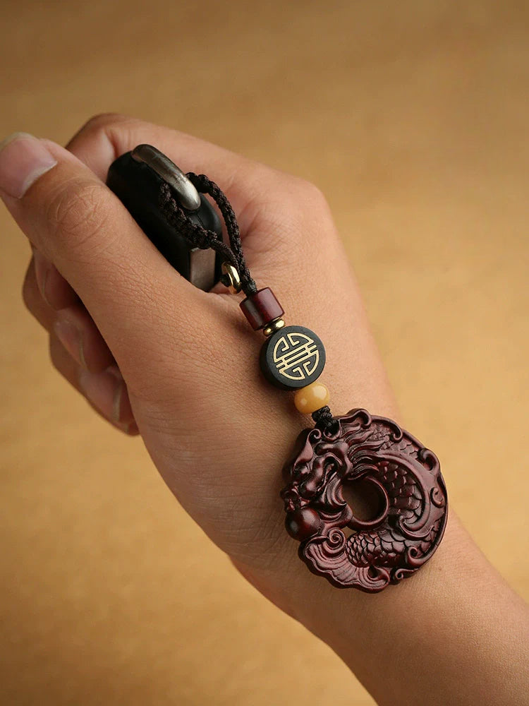 High-grade Rosewood Dragon Fish Keychain