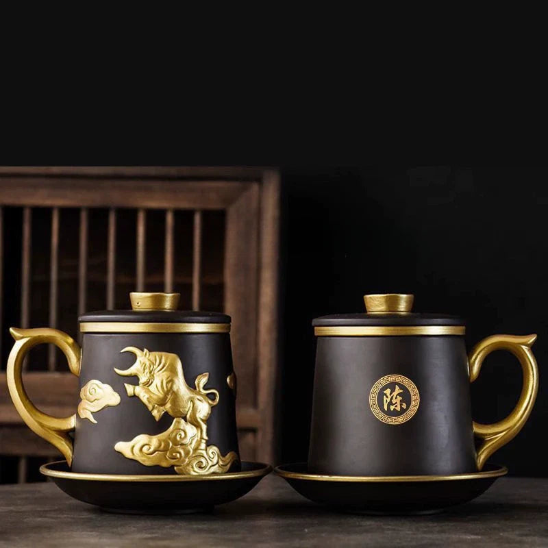 Chinese Zodiac Gilded Zisha Office Cup