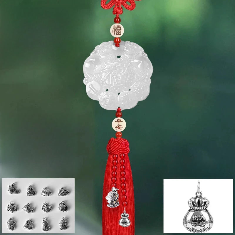 White Chalcedony Pi Xiu Pendant Car Accessory