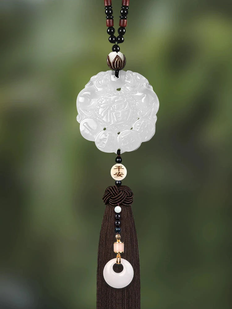 White Chalcedony Pi Xiu Pendant Car Accessory