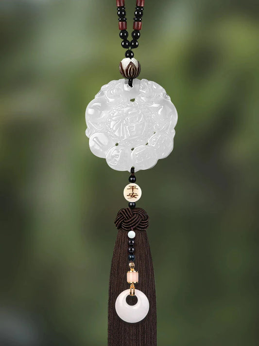 White Chalcedony Pi Xiu Pendant Car Accessory