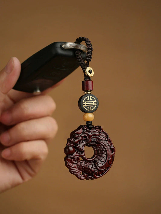 High-grade Rosewood Dragon Fish Keychain