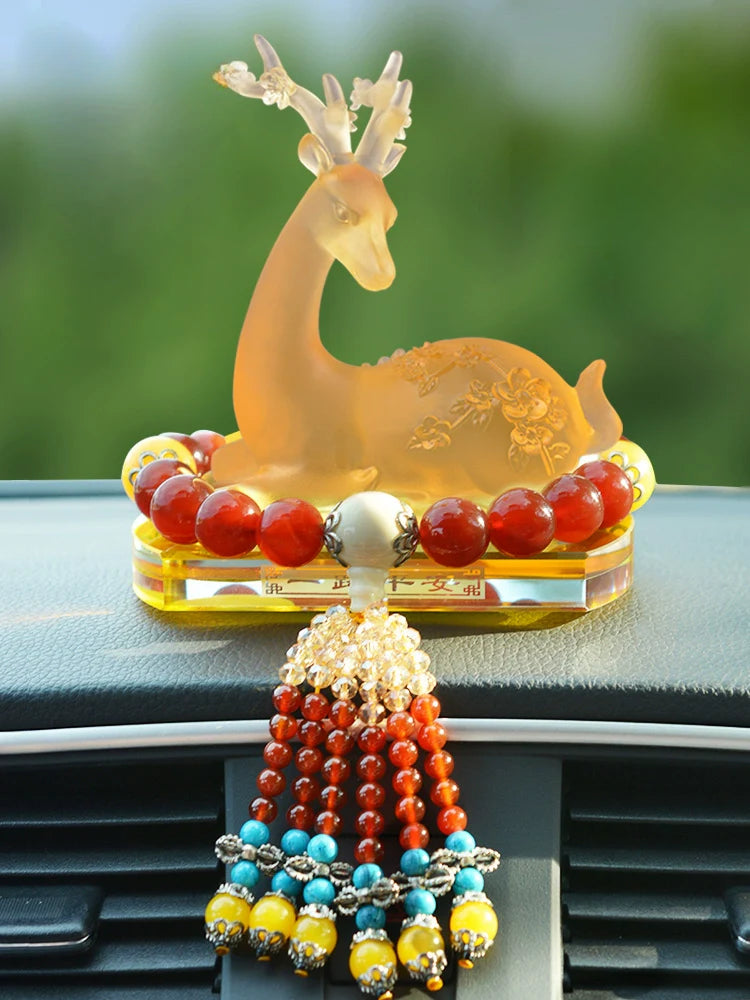 Crystal Deer Perfume Base with Agate Buddha Beads