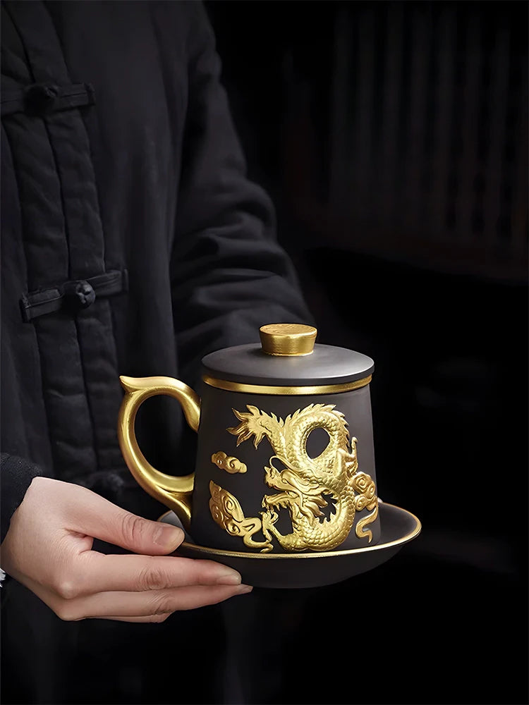 Chinese Zodiac Gilded Zisha Office Cup