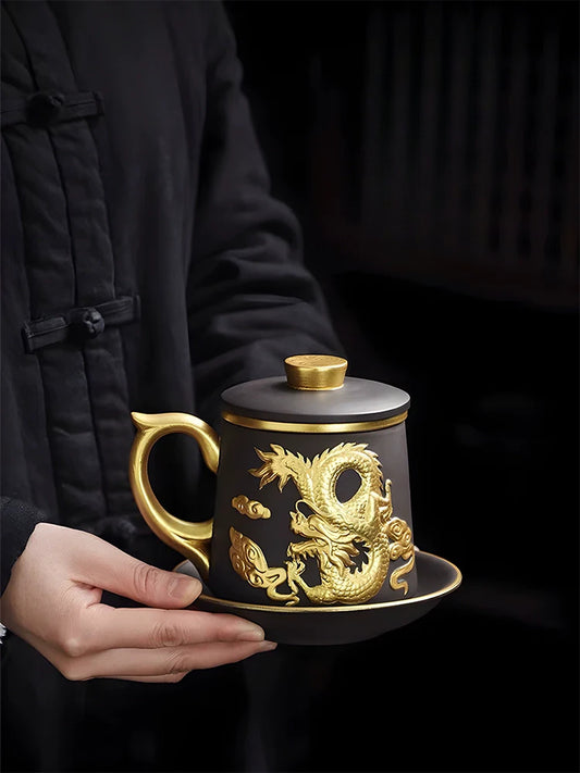 Chinese Zodiac Gilded Zisha Office Cup