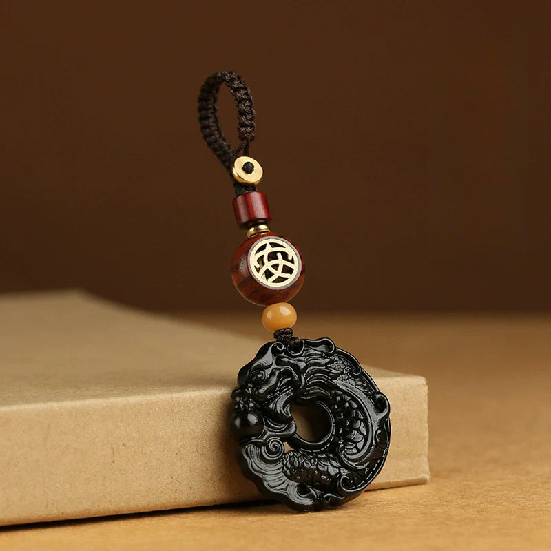 High-grade Rosewood Dragon Fish Keychain