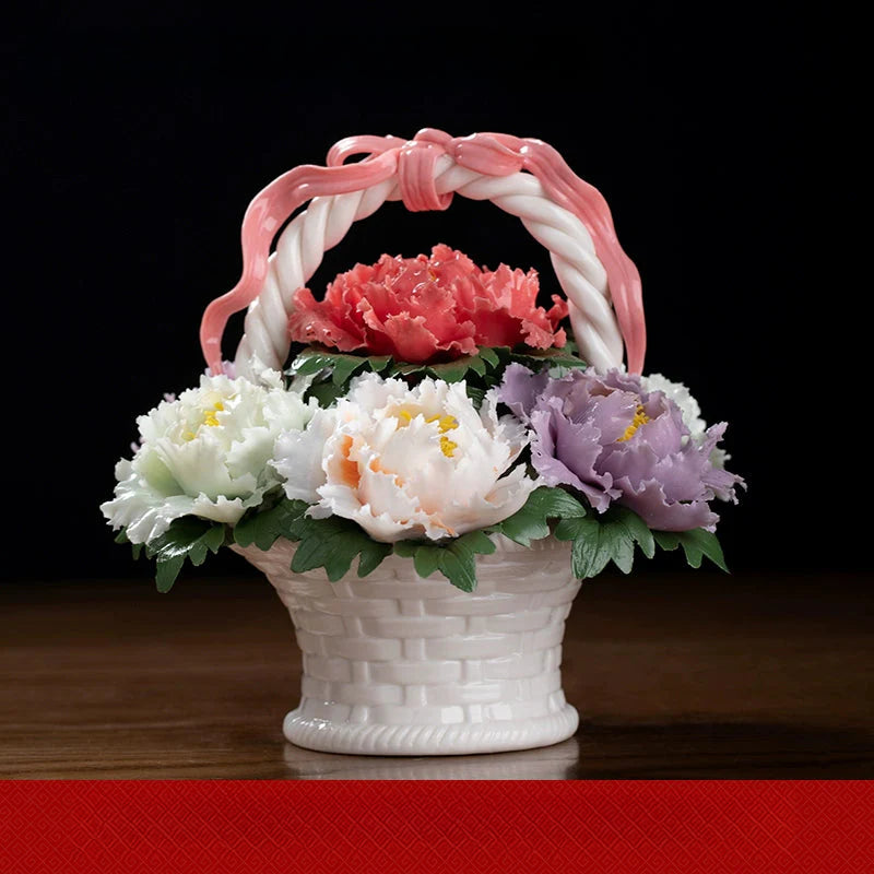 Ceramic Rich Flower Peony Flower Basket Art Decoration