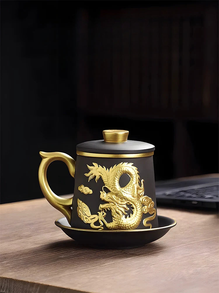 Chinese Zodiac Gilded Zisha Office Cup