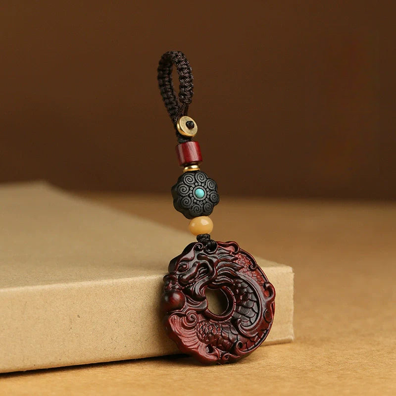 High-grade Rosewood Dragon Fish Keychain