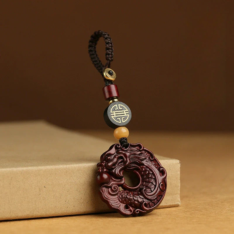High-grade Rosewood Dragon Fish Keychain