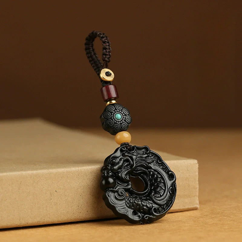 High-grade Rosewood Dragon Fish Keychain