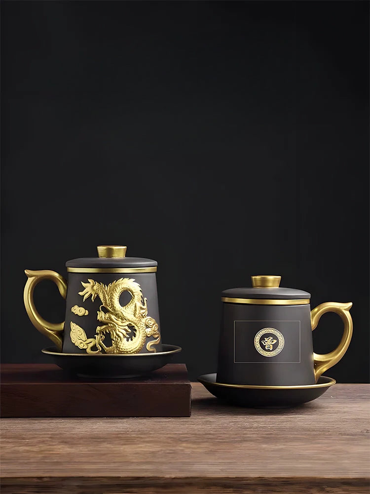 Chinese Zodiac Gilded Zisha Office Cup