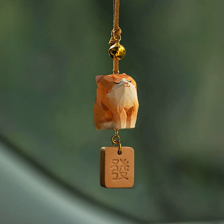 Hand-Carved Solid Wood Pet Ornament for Car