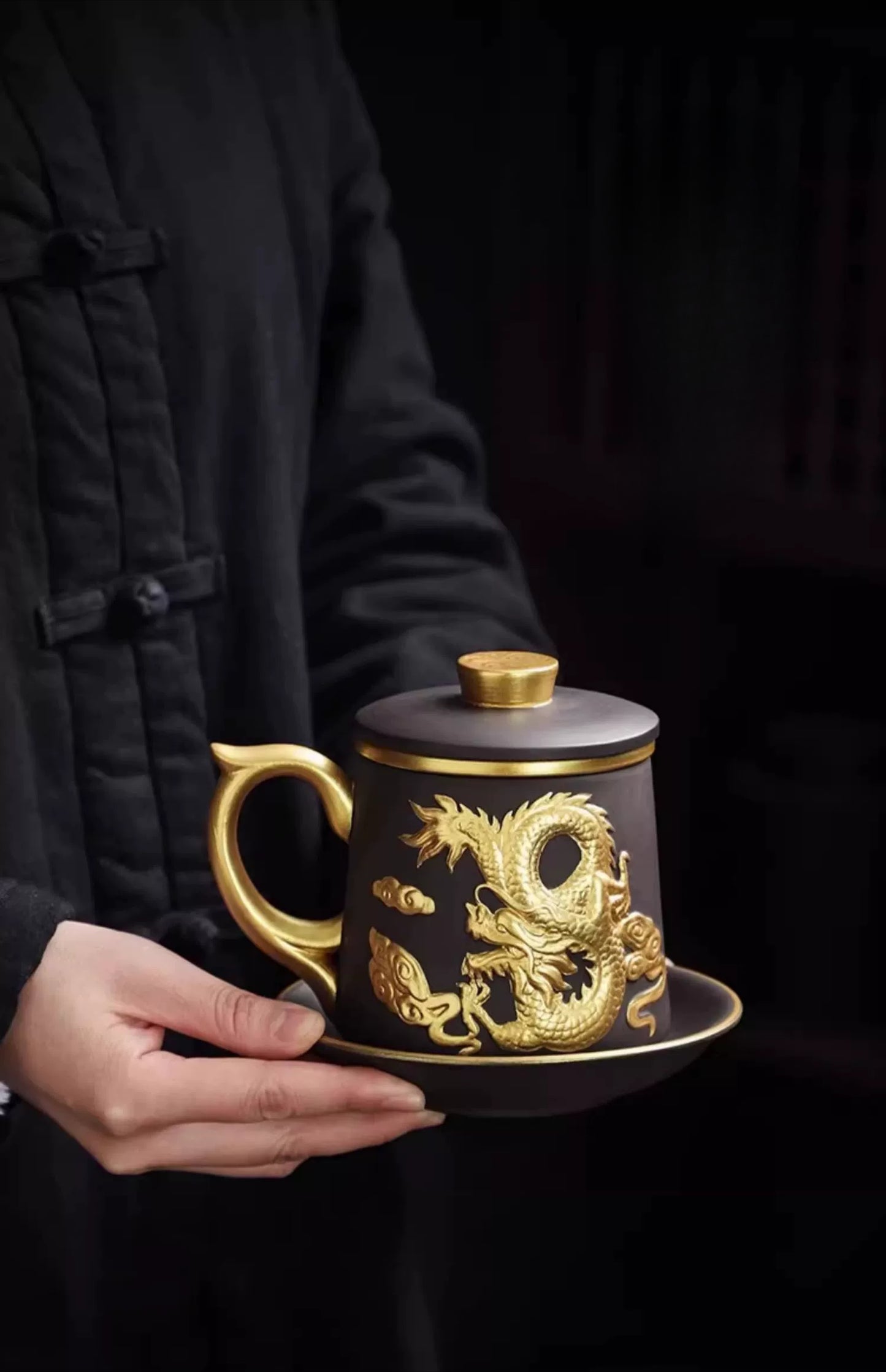Chinese Zodiac Gilded Zisha Office Cup