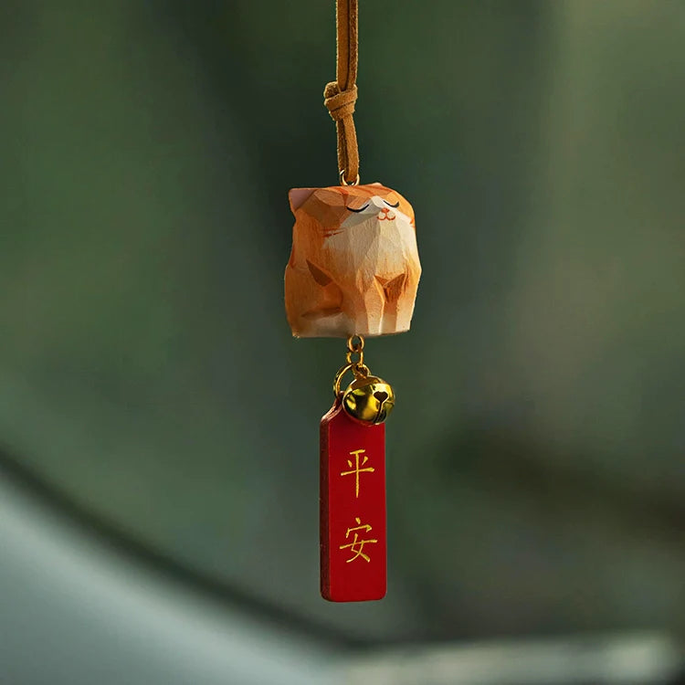 Hand-Carved Solid Wood Pet Ornament for Car