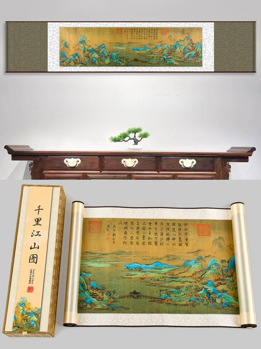 "Thousands of Miles of Rivers and Mountains" Silk Scroll Painting