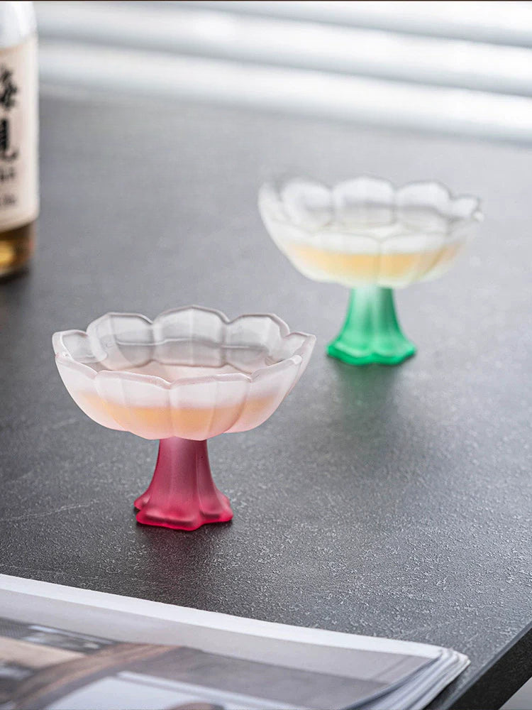 Lotus-Stemmed Colored Glass Cup