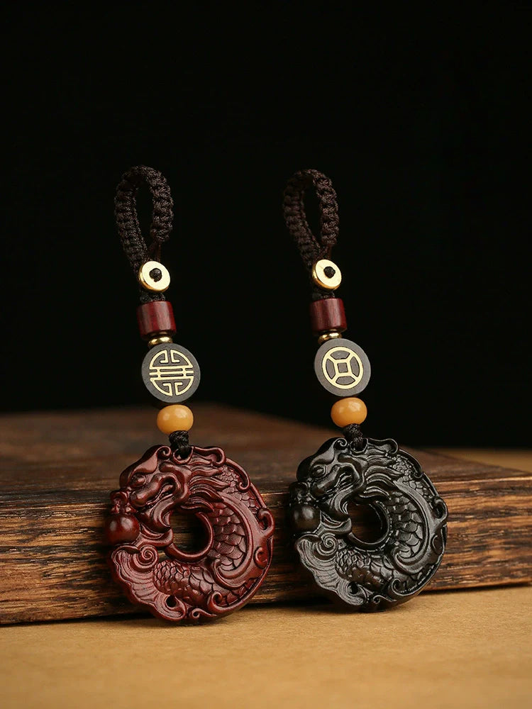 High-grade Rosewood Dragon Fish Keychain