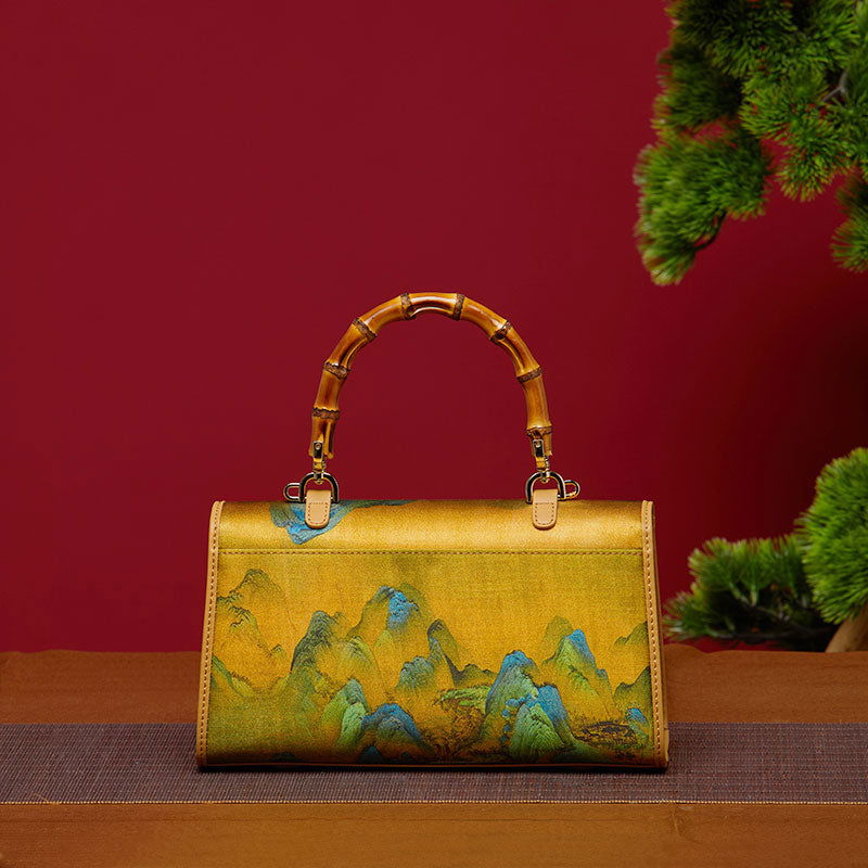 Rivers and Mountains Embroidered on Silk Handbag